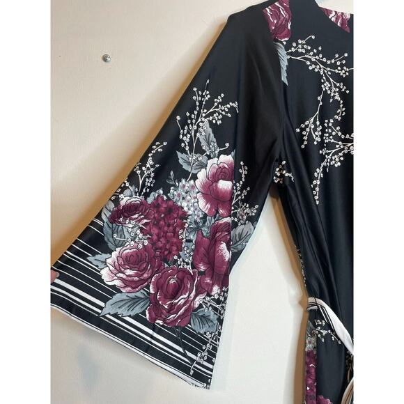 NY Collection Womens Floral Print Round Neck Dress Flutter Sleeve Size 2X Black - Picture 3 of 7